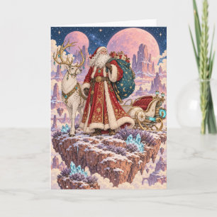 Steampunk Santa on Floating Island Fantasy Holiday Card