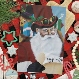 Steampunk Santa Victorian Christmas Fantasy Art Tea Towel