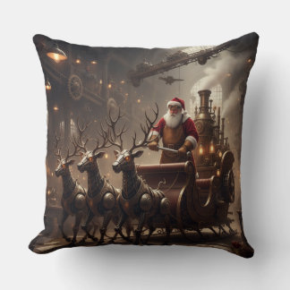 Steampunk Santa's steam sleigh ride Cushion