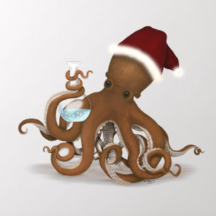 Steampunk Science Octopus with Santa Hat Christmas Wall Decal