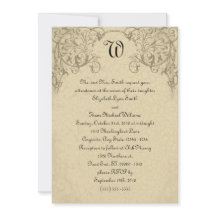 Steampunk Scroll Monogram Wedding Invitation