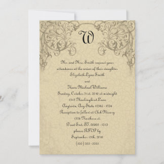 Steampunk Scroll Monogram Wedding Invitation