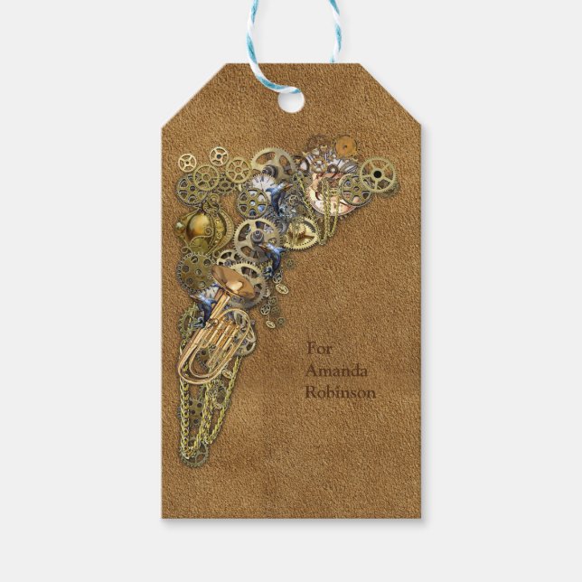 Steampunk sculptures on Suede Gift Tags (Front)