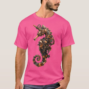Steampunk Seahorse Unique Mechanical Art Print Vin T-Shirt