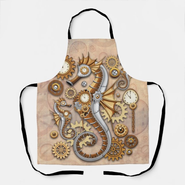 Steampunk Seahorse Vintage Surreal Art Apron (Front)