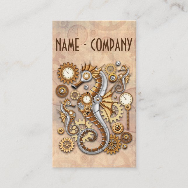 Steampunk Seahorse Vintage Surreal Art  Business Card (Front)