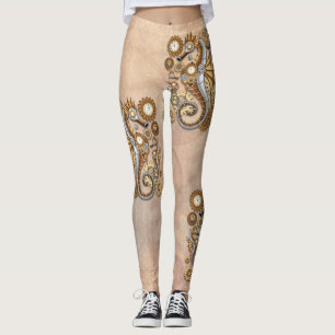 Steampunk Seahorse Vintage Surreal Art Leggings