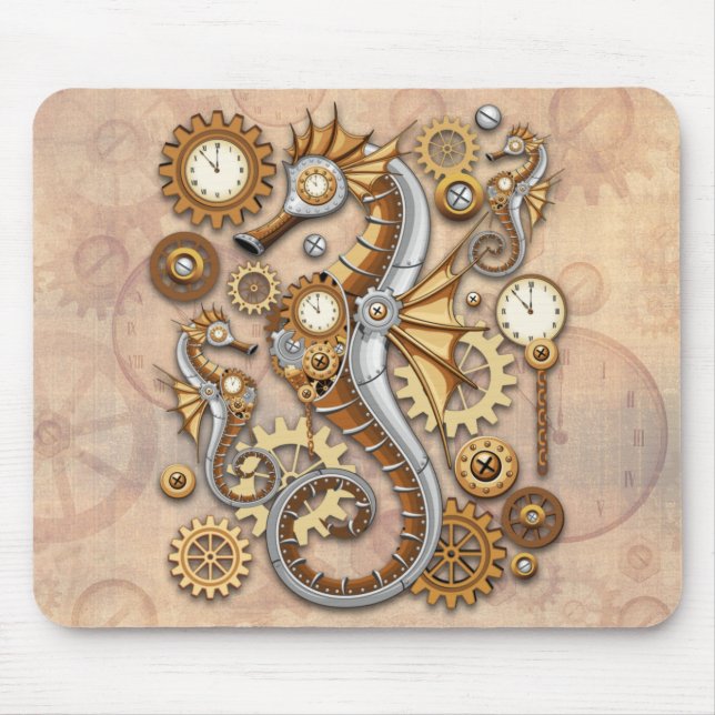 Steampunk Seahorse Vintage Surreal Art   Mouse Pad (Front)