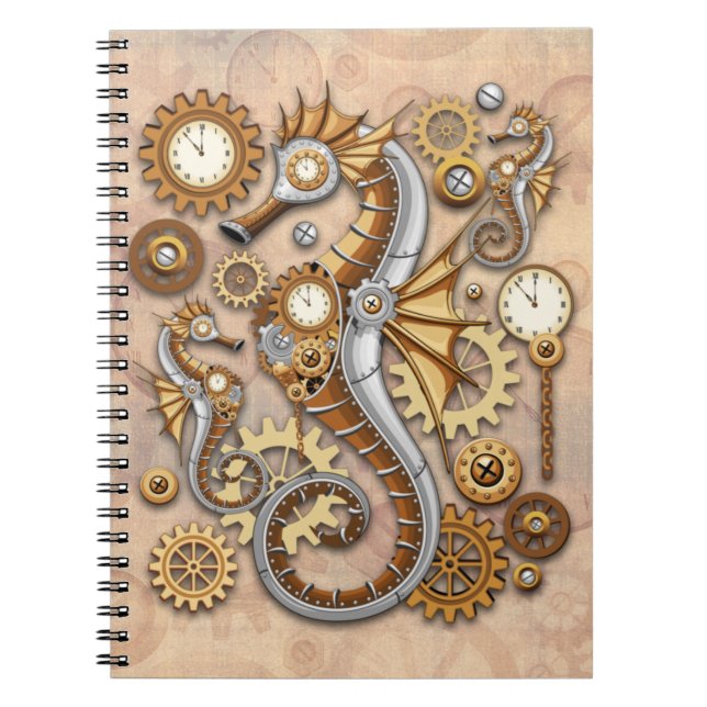 Steampunk Seahorse Vintage Surreal Art  Notebook (Front)