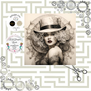 Steampunk Sepia Blonde Lady Decoupage  Tissue Paper