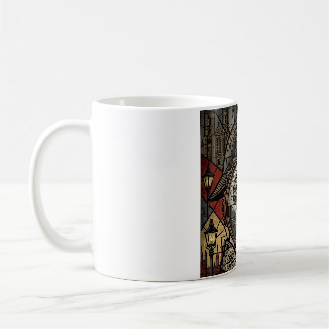 Steampunk Sherlock Holmes Stained Glass Art Coffee Mug (Left)