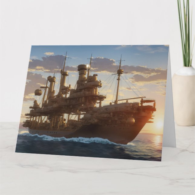 Steampunk Ship at Sea Card (Front)