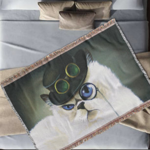 Steampunk Siamese Persian Cat Throw Blanket
