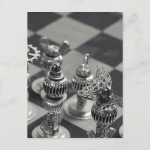Steampunk Silver Chess Figure Pieces Postcard