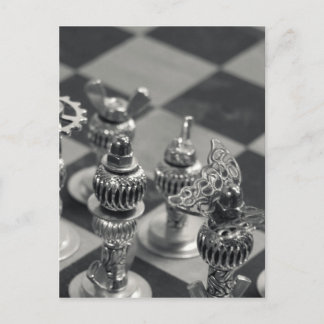 Steampunk Silver Chess Figure Pieces Postcard