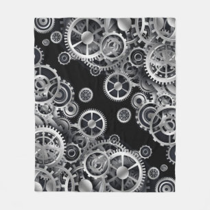 Steampunk Silver Gears Fleece Blanket