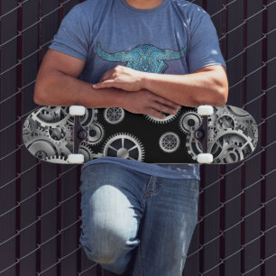 Steampunk Silver Gears  Skateboard