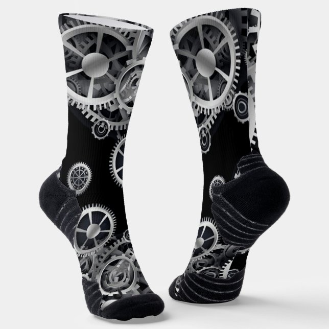Steampunk Silver Gears Socks (Angled)