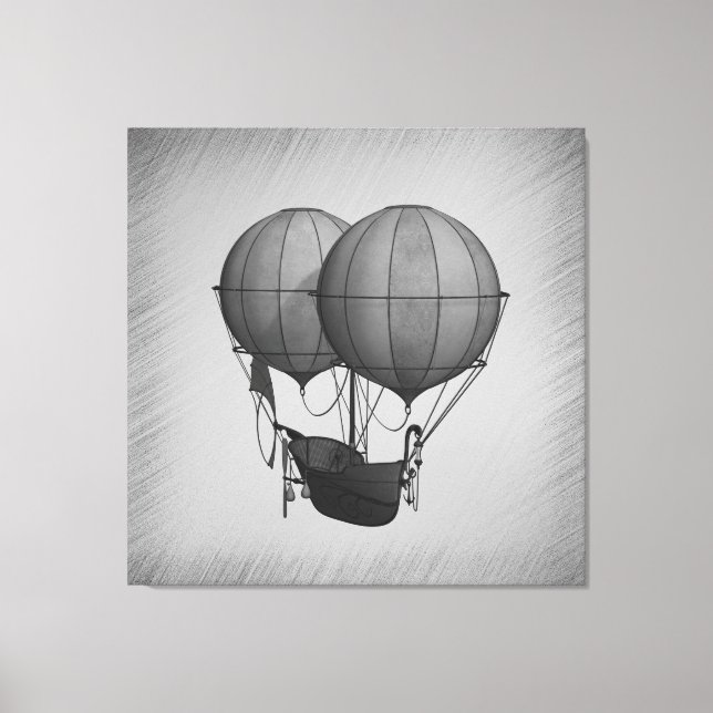 Steampunk Silver Hot Air Balloons with Ship Canvas Print (Front)