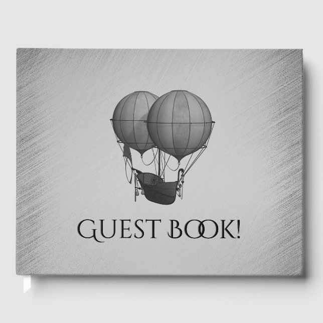 Steampunk Silver Hot Air Balloons with Ship Guest Book (Front)