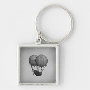 Steampunk Silver Hot Air Balloons with Ship Key Ring