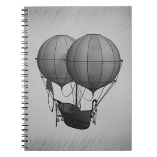 Steampunk Silver Hot Air Balloons with Ship Notebook