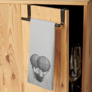 Steampunk Silver Hot Air Balloons with Ship Tea Towel