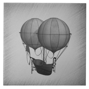 Steampunk Silver Hot Air Balloons with Ship Tile