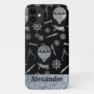 Steampunk Silver Zinc Ballooning Theme Custom Name Case-Mate iPhone Case