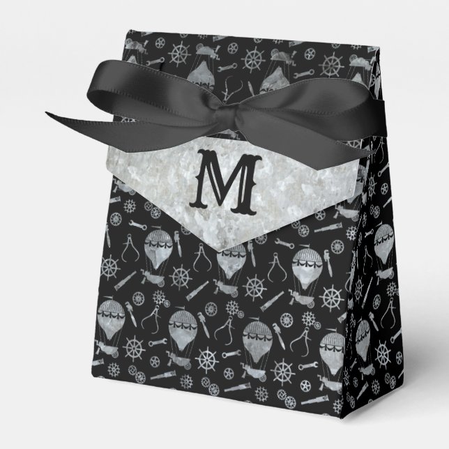 Steampunk Silver Zinc Balloons Custom Monogram Favour Box (Front Side)