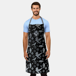 Steampunk Silver Zinc Gears and Crows Monogram Apron