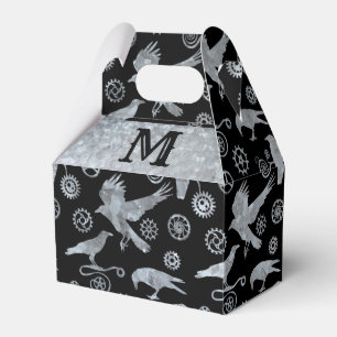 Steampunk Silver Zinc Gears & Crows Monogram Gable Favour Box