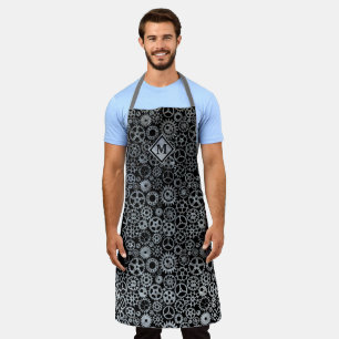 Steampunk Silver Zinc Gears Custom Monogram Apron