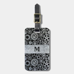 Steampunk Silver Zinc Gears Custom Monogram Luggage Tag