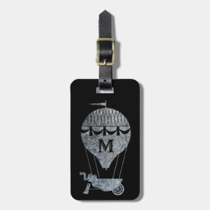 Steampunk Silver Zinc Hot Air Balloon Monogram Luggage Tag
