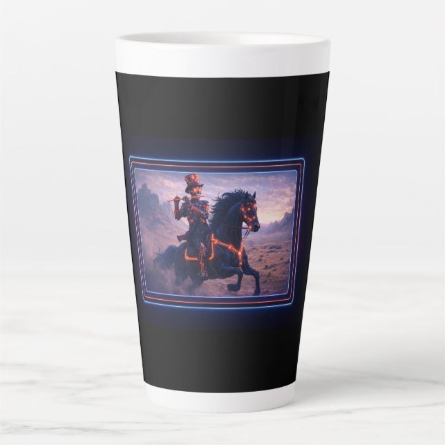 Steampunk Skeleton Riding Stallion Playing Flute Latte Mug (Front)