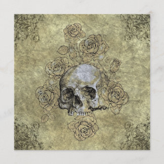 Steampunk Skull and Roses Goth Wedding Invitation