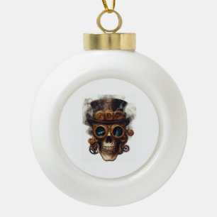 Steampunk Skull Engine Ceramic Ball Christmas Ornament