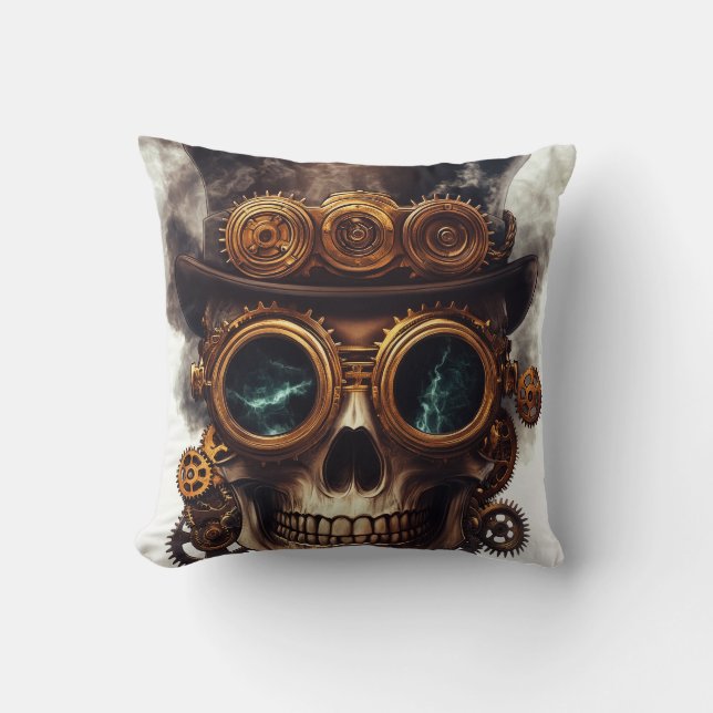 Steampunk Skull Engine Cushion (Front)