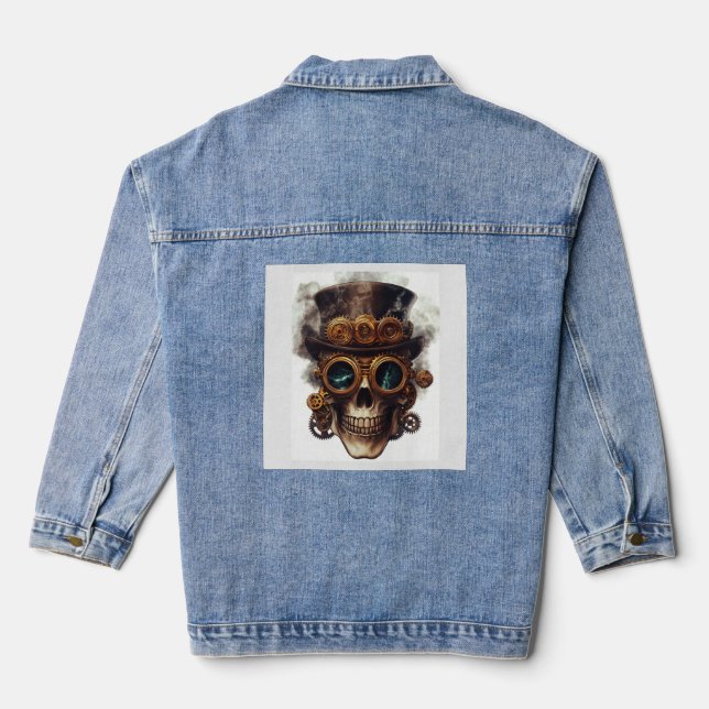 Steampunk Skull Engine Denim Jacket (Back)