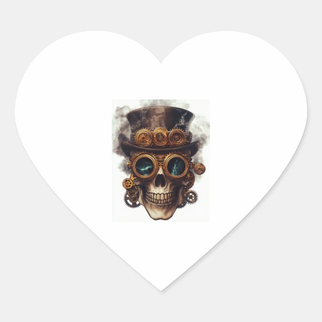 Steampunk Skull Engine Heart Sticker (Front)