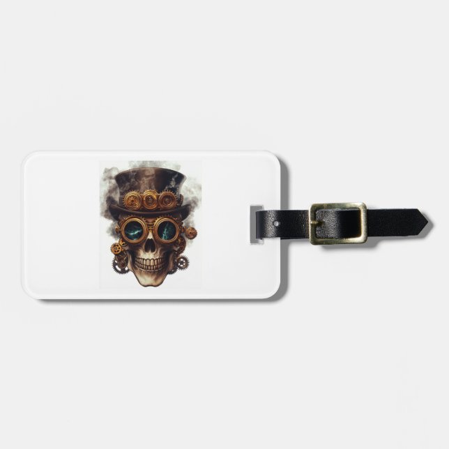 Steampunk Skull Engine Luggage Tag (Front Horizontal)