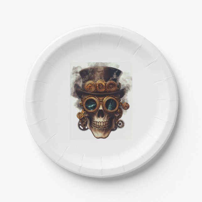 Steampunk Skull Engine Paper Plate (Front)