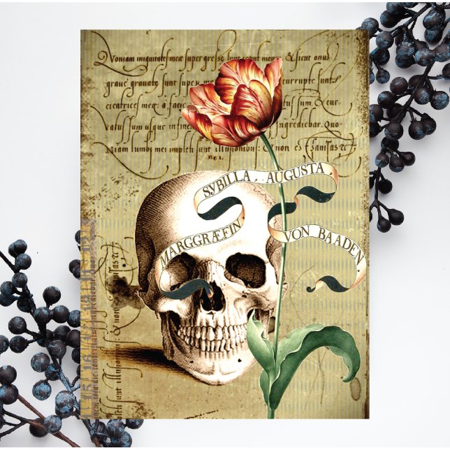 Steampunk Skull Floral Halloween Greeting Card (Creator Uploaded)