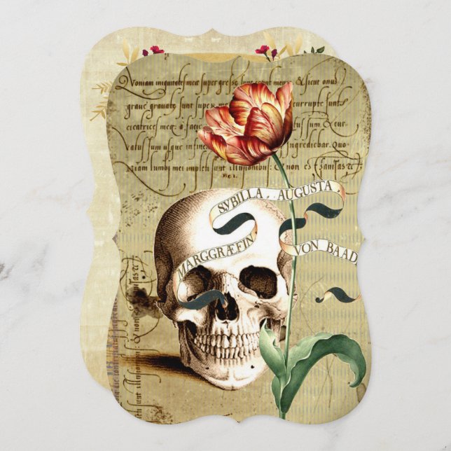 Steampunk Skull Floral Halloween Invitations (Front/Back)