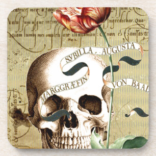 Steampunk Skull Floral Writing Halloween Coaster