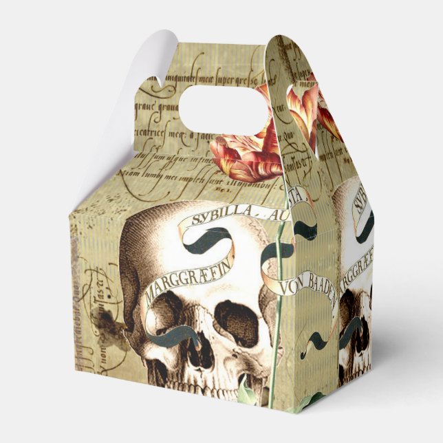 Steampunk Skull Floral Writing Halloween Favour Bo Favour Box (Back Side)