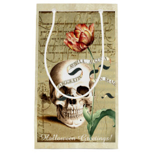 Steampunk Skull Floral Writing Halloween Gift Bag