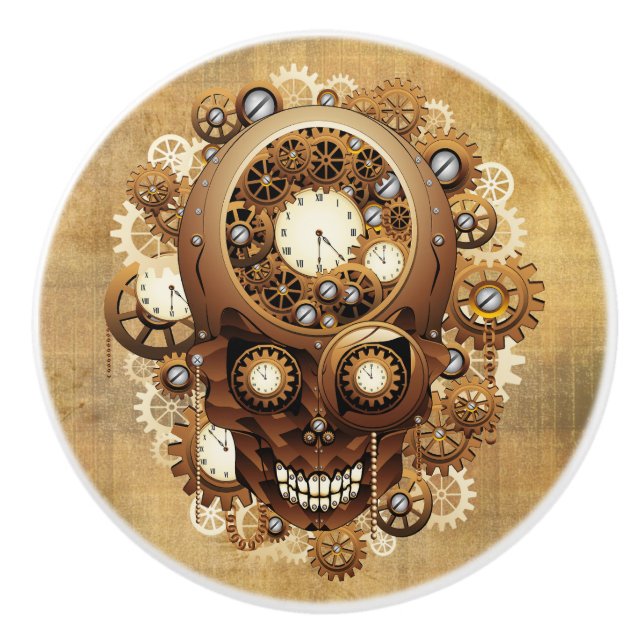 Steampunk Skull Gothic Style Ceramic Knob (Front)
