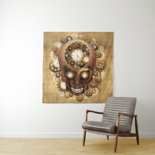 Steampunk Skull Gothic Style Tapestry